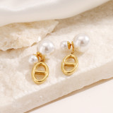1 par de pendientes colgantes chapados en oro de 18K con incrustaciones de perlas artificiales de estilo francés de Color sólido de estilo moderno