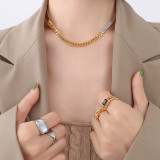 Cadena de clavícula de acero de titanio chapada en oro real de 18 quilates con costura de circonio con hebilla OT de moda