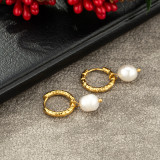 1 par de pendientes colgantes chapados en oro con incrustaciones de concha de estrella de mar de imitación de perla de imitación de acero inoxidable y circonita para vacaciones