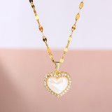1 pieza de collar con colgante de perlas con incrustaciones de acero inoxidable en forma de corazón a la moda