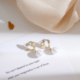 1 par de pendientes colgantes de circonita con perlas de imitación de acero inoxidable con incrustaciones en forma de corazón de estilo sencillo y dulce