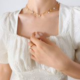 Gargantilla de acero de titanio y hoja a la moda para mujer, collares de acero inoxidable con perlas chapadas