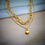 Collares de doble capa chapados en oro de 18K chapados en capas de acero titanio con forma de corazón de estilo coreano retro