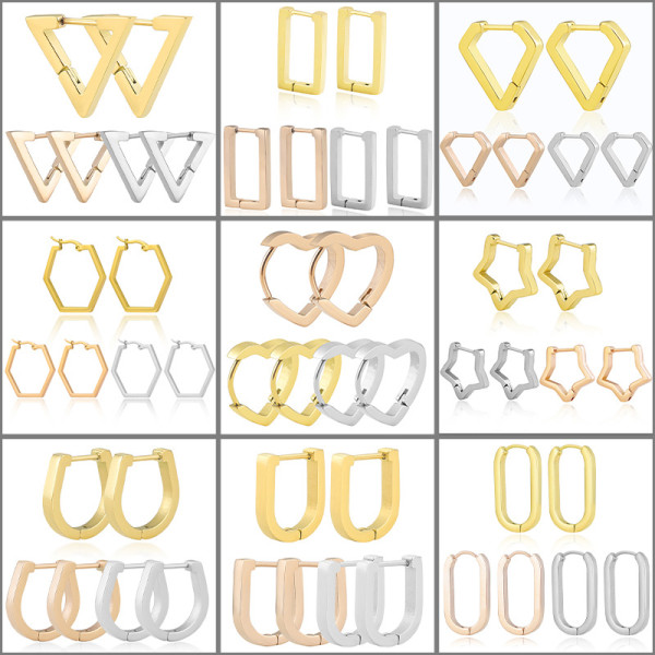 1 par de pendientes chapados en oro de 18 quilates de acero inoxidable con forma de corazón y estrella geométrica para mujer