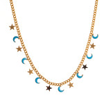 Collar De Esmalte De Acero Inoxidable Con Luna Y Estrella De Moda, 1 Pieza