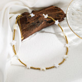 Collar chapado en oro de 18 quilates con cuentas de concha de acero inoxidable ovalada de estrella y luna artística de estilo moderno