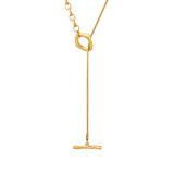 Collar largo chapado en oro de 18 quilates con palanca de acero de titanio geométrico de estilo simple