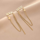 1 par de pendientes colgantes de circonita chapados en acero inoxidable con letras retro