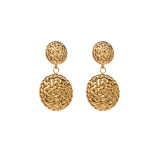 1 par de pendientes colgantes chapados en oro y perlas de acero de titanio con incrustaciones de forma de corazón redondo de pentagrama clásico elegante