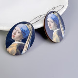 1 par de pendientes colgantes de madera de acero inoxidable geométricos retro