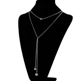 Collar largo de doble capa a la moda europea y americana, collar con colgante de acero inoxidable de estilo minimalista, venta al por mayor
