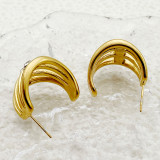1 par de pendientes chapados en oro con diamantes de imitación de acero inoxidable de Color sólido de estilo Simple