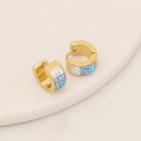 Pendientes de aro redondos de acero inoxidable con incrustaciones de diamantes artificiales, 1 par