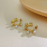 1 par de pendientes de perlas de acero de titanio con incrustaciones redondas de estilo simple