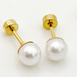 1 par de pendientes chapados en oro de perlas de imitación de acero inoxidable redondos de estilo Simple informal