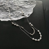 Collares en capas de perlas artificiales con revestimiento de acero de titanio geométrico de moda