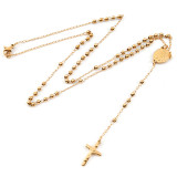 Collar con colgante de cuentas de acero inoxidable con cruz de estilo étnico