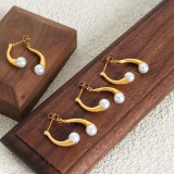 1 par de pendientes elegantes chapados en Color sólido de estilo barroco con perlas de imitación de acero y titanio chapados en oro de 18 quilates