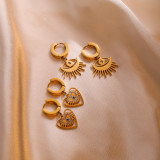 1 par de pendientes colgantes chapados en oro de 18K con incrustaciones de ojo del diablo de estilo Simple y circonita de acero de titanio