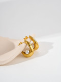 1 par de aretes chapados en oro con perlas de acero inoxidable con incrustaciones en forma de U de viaje artístico de estilo moderno