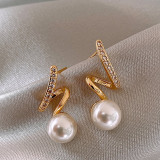 1 par de pendientes de circón con incrustaciones de perlas artificiales de acero inoxidable de Color sólido de estilo Simple