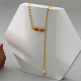 Collar de Acero Inoxidable de Color Sólido de Moda con Incrustaciones de Perlas Collares de Acero Inoxidable de Circón 1 Pieza