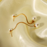 Pendientes colgantes de perlas con incrustaciones de acero inoxidable redondos de estilo simple estilo IG 1 par