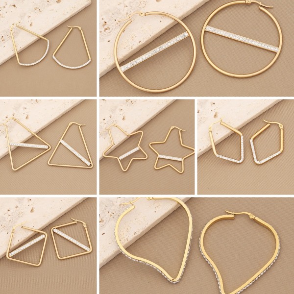 1 par de aretes de diamantes con incrustaciones de acero inoxidable con forma de corazón y estrella triangular de estilo simple