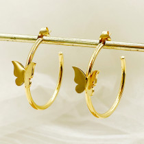 1 par de pendientes de aro chapados en oro de 18 quilates con diseño de mariposa romántica retro de acero inoxidable