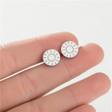 1 par de pendientes redondos de estilo Simple con forma de estrella y Luna, chapados en acero inoxidable