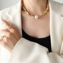 Collar cuadrado de acero de titanio a la moda Collares de acero inoxidable con perlas moldeadas