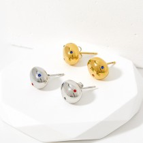Pendientes tipo botón de diamante artificial con incrustaciones de acero inoxidable con forma de punto de estilo simple, 1 par