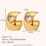 1 par de pendientes chapados en oro de 18 quilates con incrustaciones geométricas de acero inoxidable y circonita para mujer