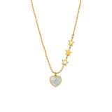 Collar con colgante chapado en oro de 18 quilates con incrustaciones de acero de titanio en forma de corazón de pentagrama de estilo coreano Glam
