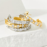 1 par de pendientes de piedras preciosas artificiales de acero inoxidable con incrustaciones chapadas en forma de C dulce