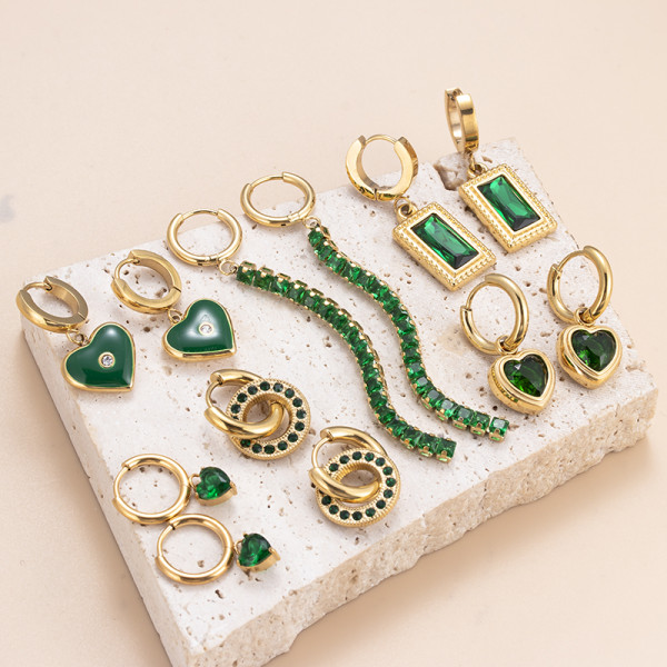 1 par de pendientes elegantes de circonita con incrustaciones de acero inoxidable rectangulares con forma de corazón y borlas para mujer