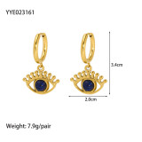 1 par de pendientes chapados en oro de lapislázuli de acero inoxidable con incrustaciones de ojo de diablo geométrico para mujer