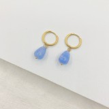 Pendientes colgantes de piedra natural chapados en acero inoxidable con gotas de agua a la moda, 1 par