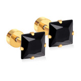 Pendientes tipo botón geométricos de acero inoxidable con circonita, estilo simple, 1 par