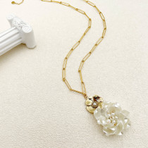 Elegante collar con colgante de perlas artificiales chapado en oro de acero inoxidable con flor de estilo romano a granel