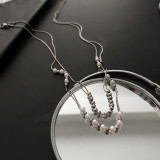 Collares en capas de perlas artificiales con revestimiento de acero de titanio geométrico de moda