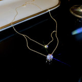 Collar de diamantes de imitación de perlas artificiales con incrustaciones de acero de titanio geométrico elegante