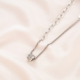 Collar con colgante chapado en platino con circonita y incrustaciones de acero inoxidable geométrico estilo IG