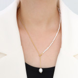Collar de perlas de agua dulce de oro de 18 quilates chapado en acero de titanio retro Collar con hebilla