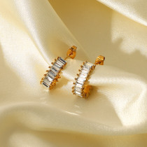 Pendientes geométricos con incrustaciones de circón de acero inoxidable y oro de 18 quilates para mujer en forma de C a la moda