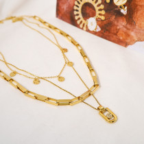 Collar chapado en oro de 18 quilates con incrustaciones de acero y titanio geométrico, ropa de calle informal