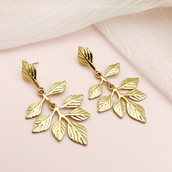 1 par de pendientes colgantes de acero inoxidable con forma de hoja de señora