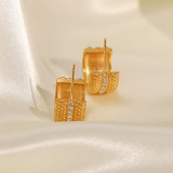 Pendientes geométricos de lujo de acero inoxidable Pendientes de acero inoxidable con circonitas chapadas en oro
