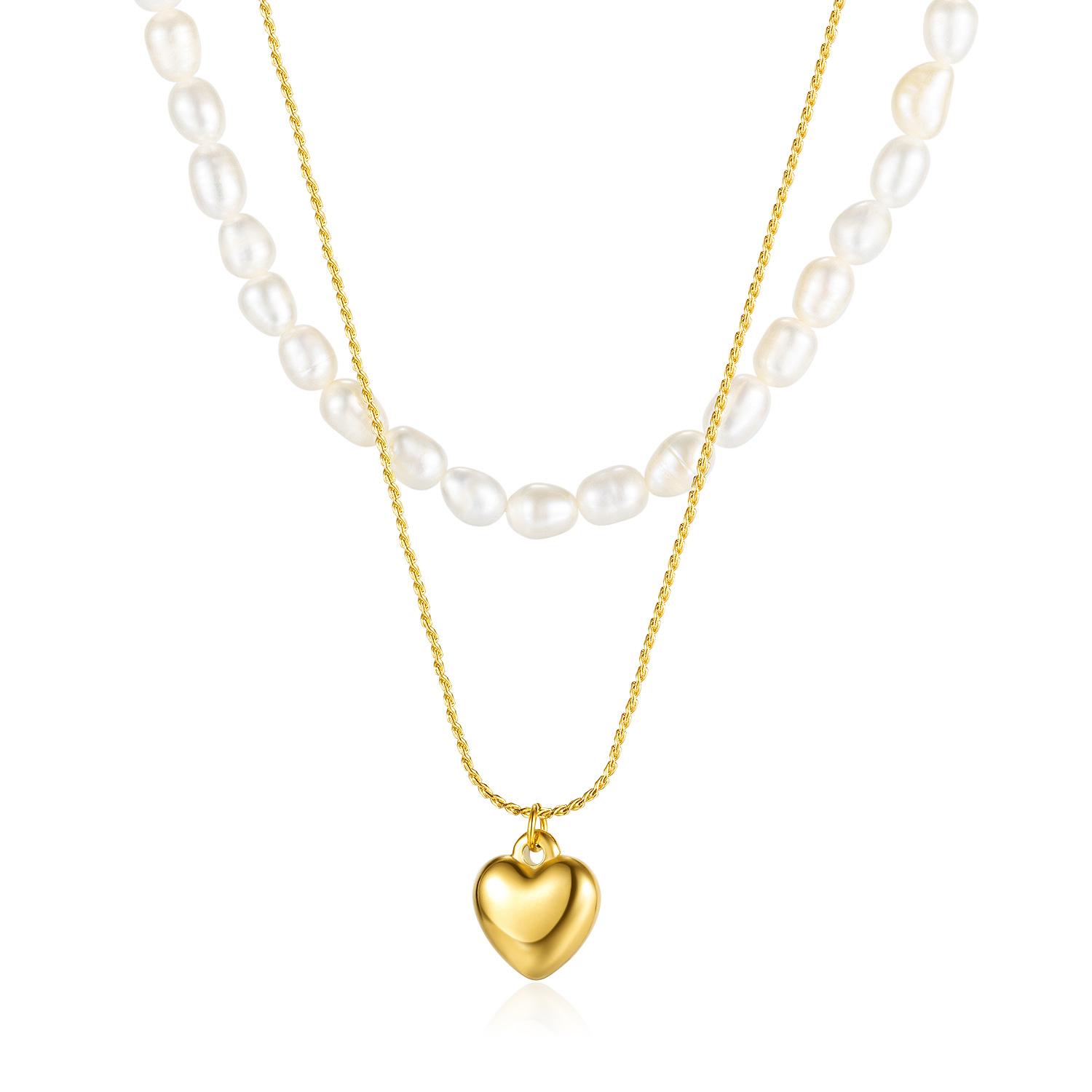 Collar multicapa con forma de corazón de acero inoxidable y perlas naturales de agua dulce francesas