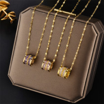 Collar con colgante de diamantes de imitación con incrustaciones de acero y titanio geométrico a la moda, 1 pieza